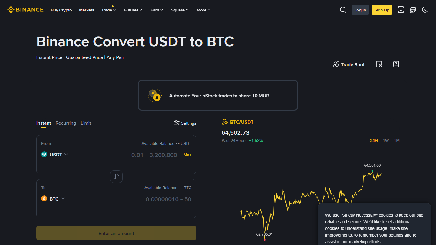 Binance direct crypto swap interface July 2026