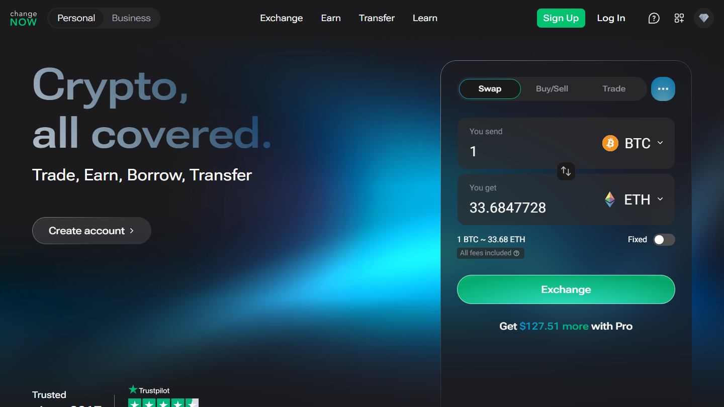 ChangeNOW cryptocurrency exchange homepage July 2026