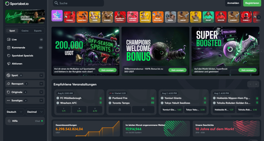 Sportsbet.io live betting markets July 2026