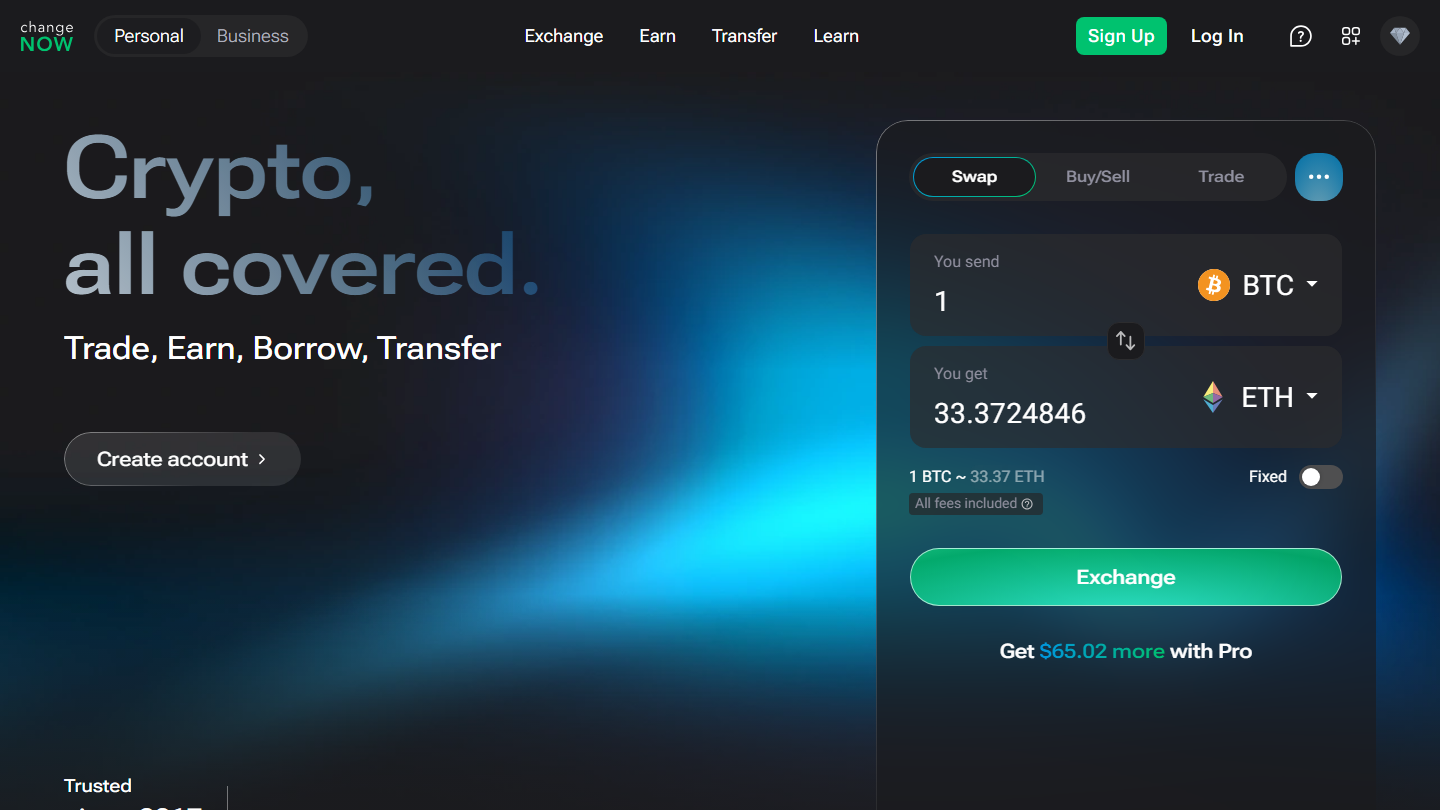 ChangeNOW cryptocurrency exchange homepage July 2026