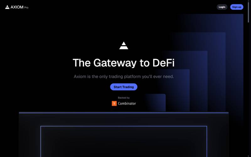 The Axiom trading terminal, connects via wallet or Telegram for insta