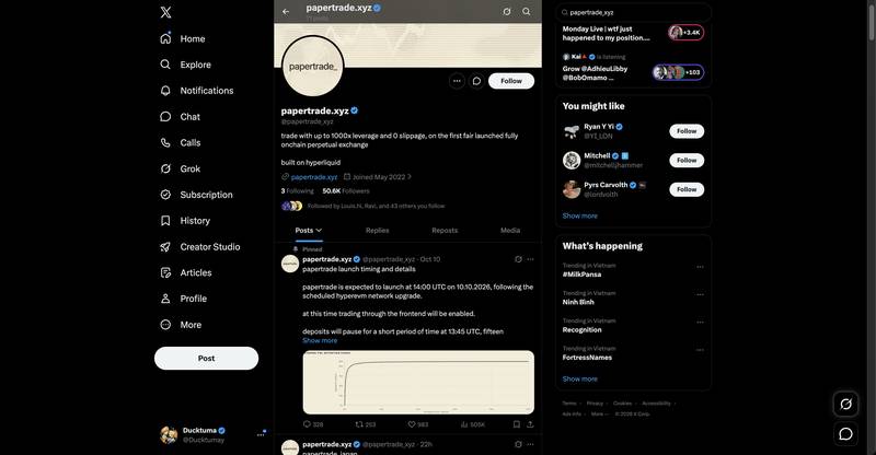 Papertrade Official X Profile